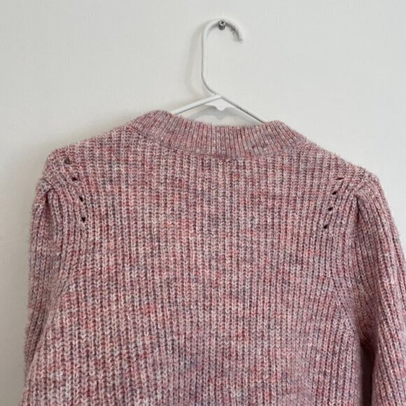 A NEW DAY Puff Sleeve Crewneck Pullover Sweater Pink White Multi Chunky Knit XXL - Picture 12 of 13
